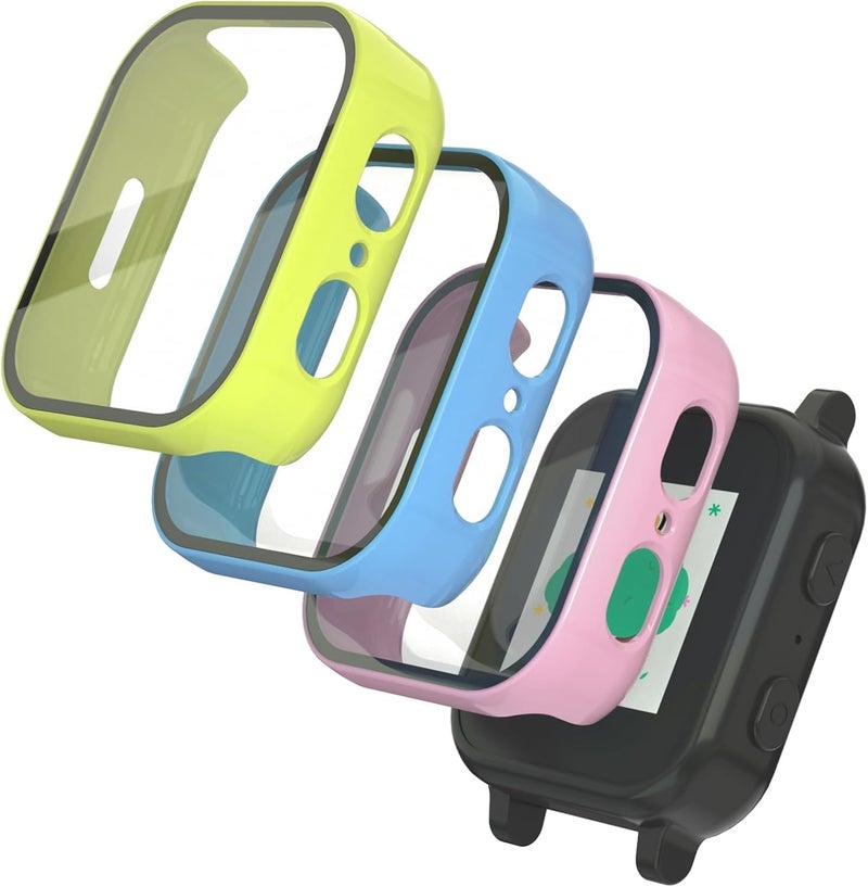 SimpleThings Compatible with Gabb Watch 3 Screen Protector, 3Pack HD Clear Tempered Glass Screen Protector & Hard PC Protective Bumper for Boys Girls (BrightBlue+BrightGreen+Pink) - Image 1